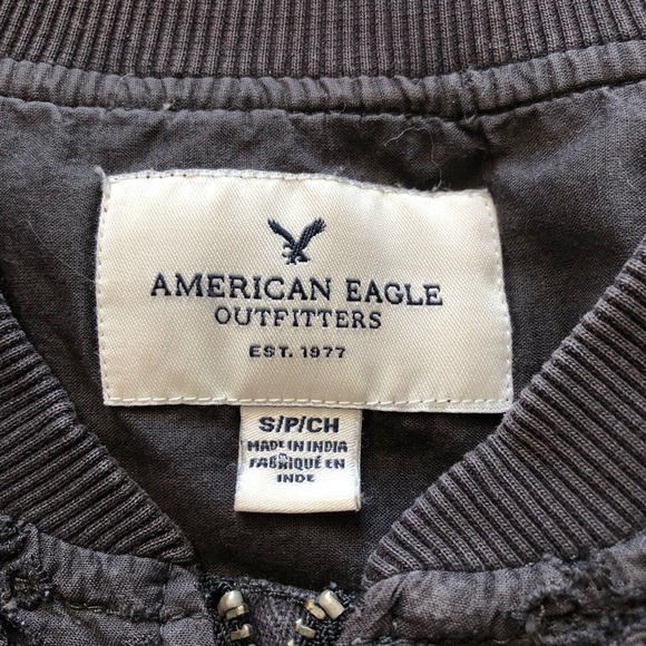 American Eagle Outfitters Eyelet Zip Up Bomber Jacket in Faded Black Size S - Picture 11 of 12